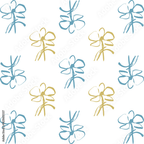 A pattern of flowers with blue and yellow colors