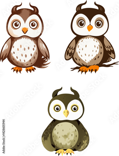 Three owls are shown in the image