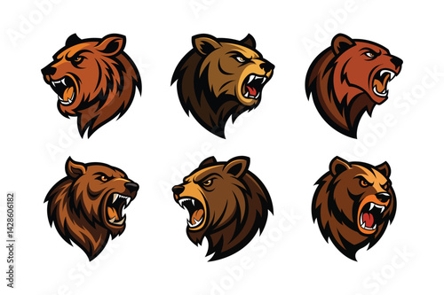 set of wild bear head mascot logo