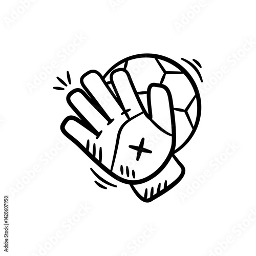 Football goalkeeper gloves hand drawn Illustration. Sport equipment soccer glove doodle icon in outline flat style vector.