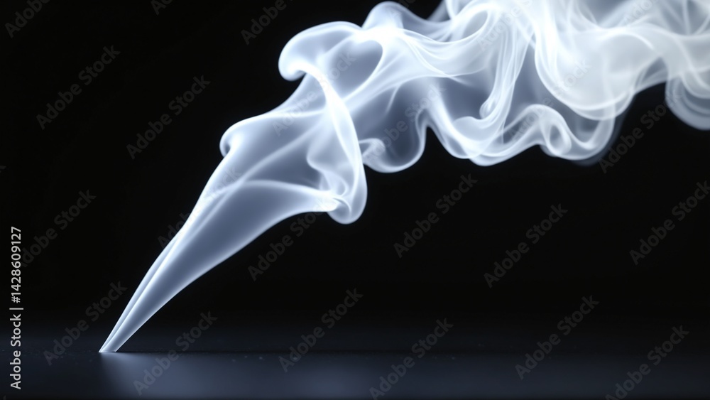 Fototapeta premium Abstract white smoke plume rising, dark background, reflective surface, studio shot, design element