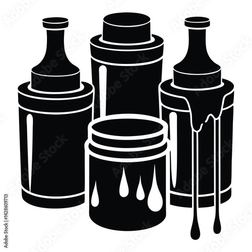 Isolated Black Vector Artist Element acrylic paints With White Background