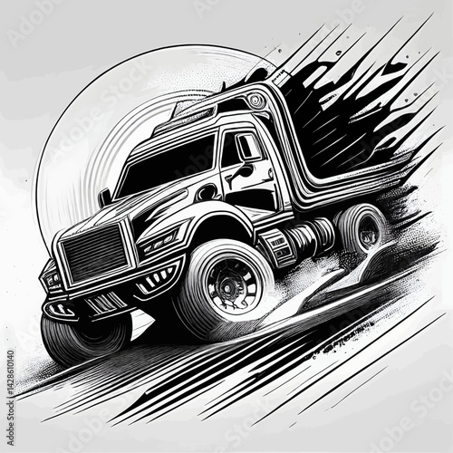 minimalistic vector silhouette of a tuned futuristic truck