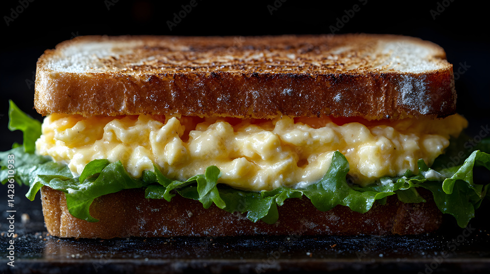 Egg salad sandwich with lettuce on toasted white bread