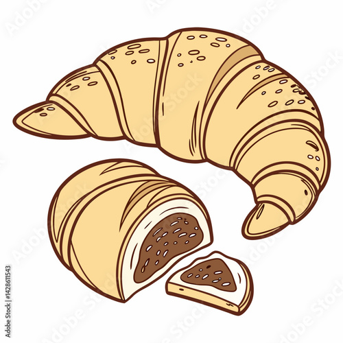 Vector Flat Color Croissant isolated on white background