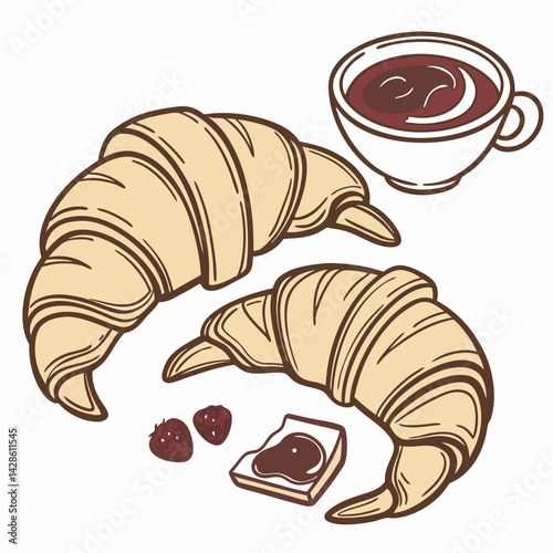 Vector Flat Color Croissant isolated on white background