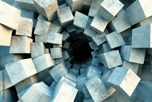 Obraz na płótnie Abstract Concrete Tunnel with Cubes Forming a Spiral Design w salonie