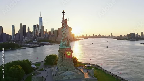 Sunrise over the newyork with liberty statue