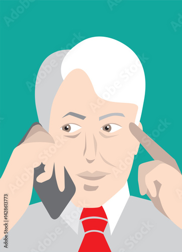 Businessman talking on phone and thinking deeply