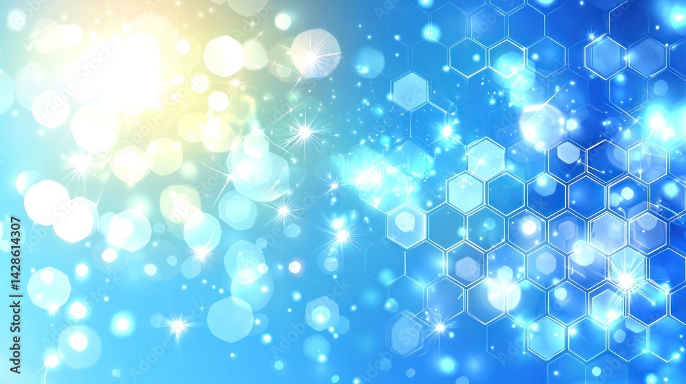 Bokeh lights, geometric pattern on blue Bokeh lights, geometric pattern on blue