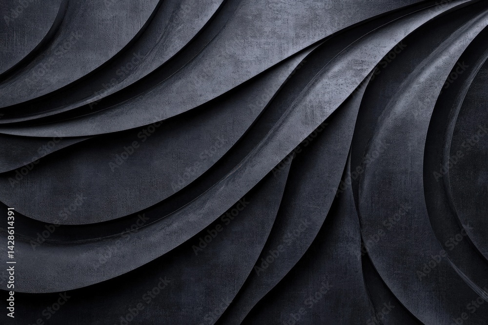 Abstract dark textured background with flowing wave patterns and shadows