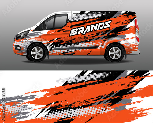 Car sticker. Abstract background for car brand sticker in orange and gray colors. Car branding. Car design development for company.