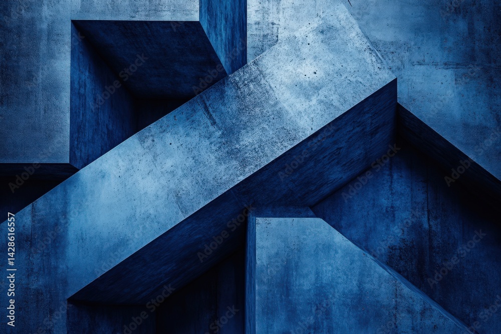 Abstract Geometric Design with Blue Tones and Texture in Concrete