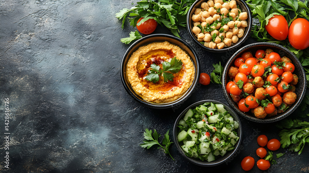 Falafel served with hummus and a side of fresh salad