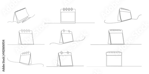 Calendar continuous line icons set. Reminder organizer event signs. Calendar notification icons. Contains dates, schedules, appointments, agendas, organizations, events, and more. Vector illustration.