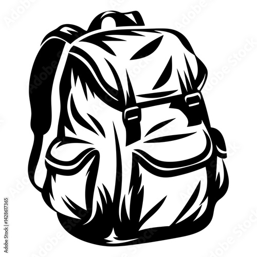 Monochrome backpack illustration, perfect for travel, hiking, and outdoor adventures