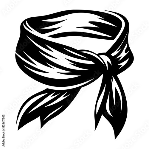 A stylish black and white bandana or neckerchief tied with knot illustration