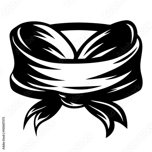 Stylized Black Bandanna Graphic with Tied Ends in a Monochrome Design