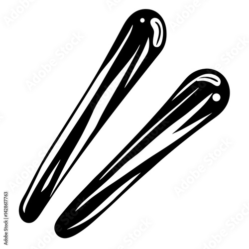 Two sleek and simple black massage sticks on a white background image