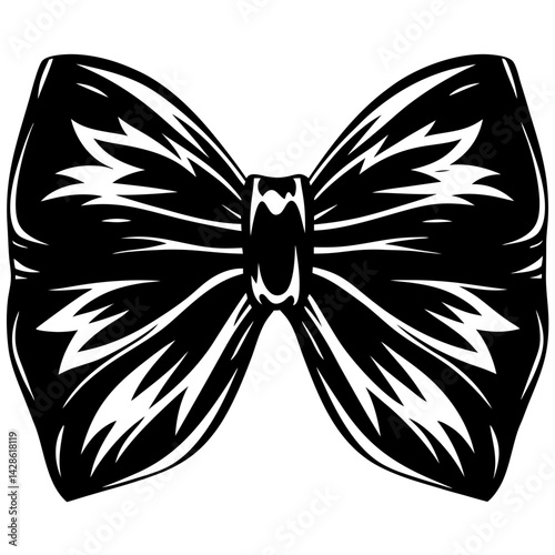 Formal black bow tie with a decorative design element on white