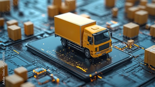Efficient logistics app managing delivery with packages on smartphone, ensuring timely shipment. 