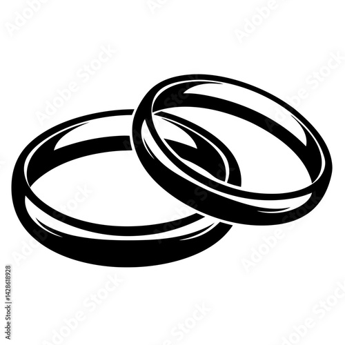 Two intertwined black wedding bands symbolizing commitment, love, and partnership on white background