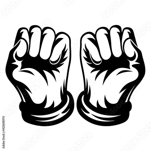 Black and white illustration of two fists on a white background
