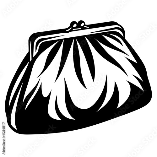 Stylish black and white coin purse illustration with a retro charm and style