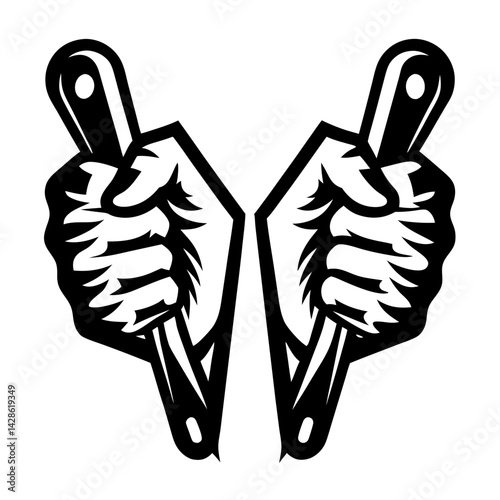 Two Hands Each Holding a Dagger Facing Each Other in Black and White