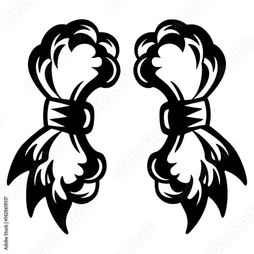 Symmetrical black vector illustration of stylized wheat or barley sheaves tied