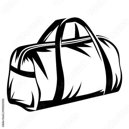 Monochrome Vector Illustration of a Classic Duffel Bag Design with Handles