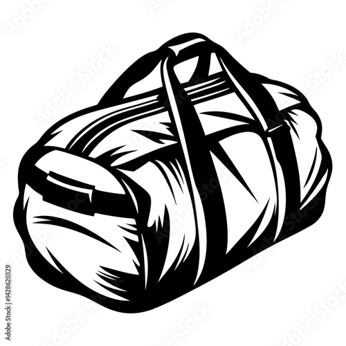 Black and White Vector Illustration of a Gym Duffle Bag for Travel
