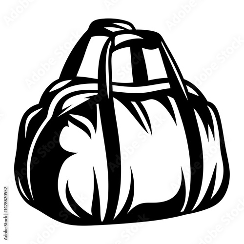 Monochrome duffel bag isolated on white background created with bold lines