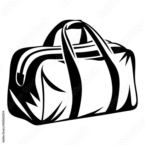 Black and white duffel bag illustration for sports or travel needs