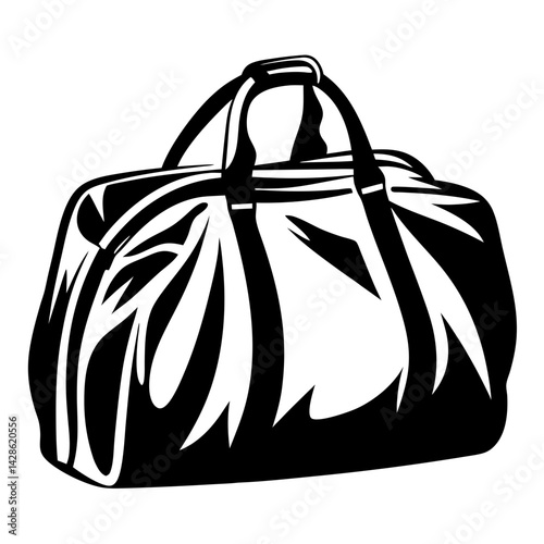 Graphic black and white duffel bag with shoulder straps and handle