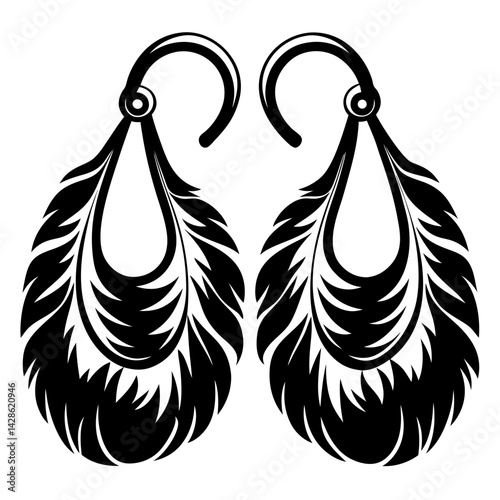 Ornate Feather Earrings in Bold Black and White Artistic Design for Fashion