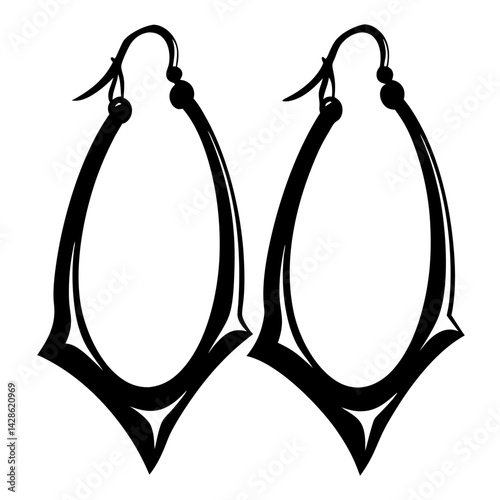 Pair of Black and White Teardrop Hoop Earrings with Sharp Design