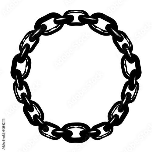 Circular chain frame in black and white for graphic design needs