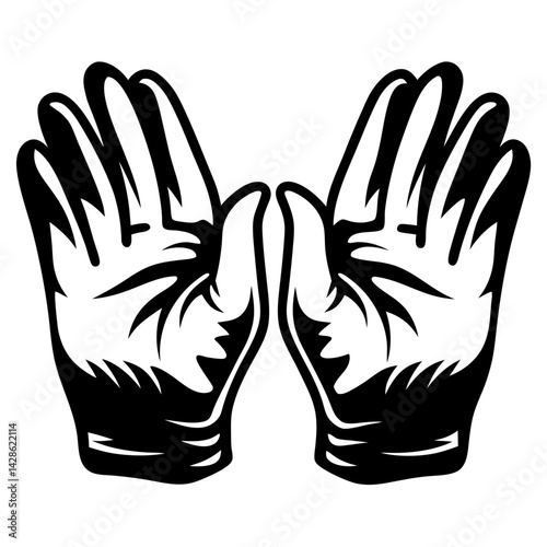 Symmetrical black and white image depicting two hands facing each other upwards