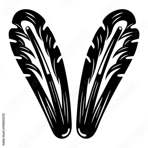 Two stylized black and white lettuce leaves positioned symmetrically on white