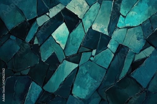 Abstract Mosaic Background in Shades of Teal and Dark Green Tones