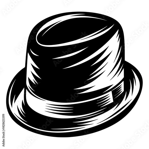 Stylized Black and White Illustration of a Classic Bowler Hat or Derby