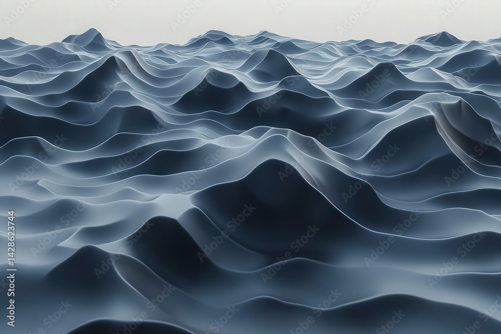 Abstract Ocean Waves in Soft Blue Tones with Smooth Textures