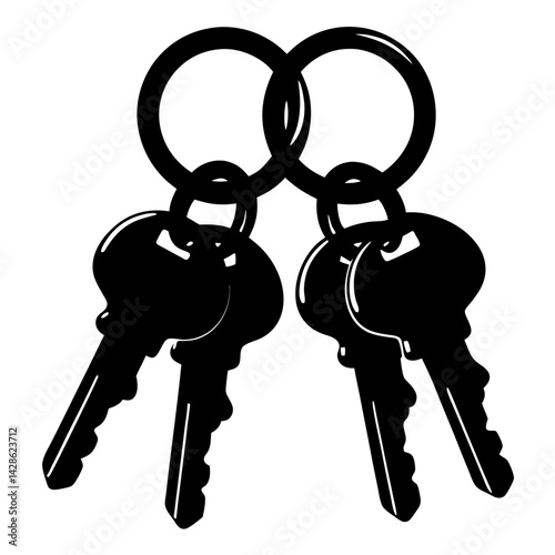 Pair of Keys on Rings, a simple black and white illustration