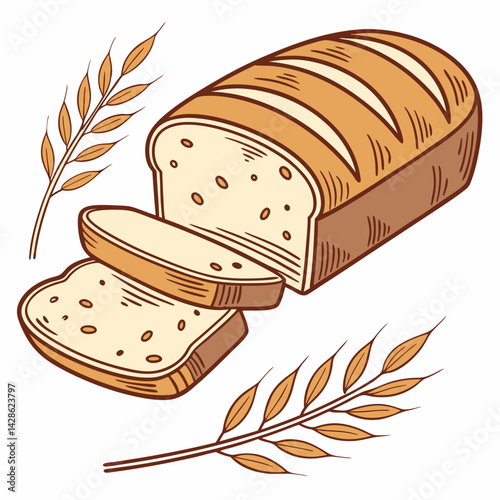 Vector Flat Color Whole Wheat Bread isolated on white background