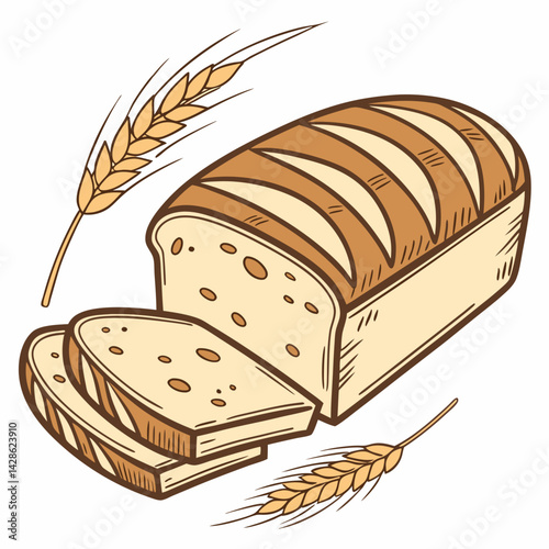 Vector Flat Color Whole Wheat Bread isolated on white background
