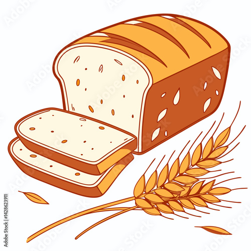 Vector Flat Color Whole Wheat Bread isolated on white background