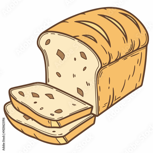 Vector Flat Color Whole Wheat Bread isolated on white background