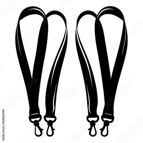 Two Black Lanyards with Metal Clips Isolated on a White Background