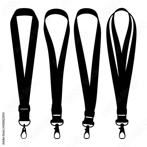 Collection of Four Different Black and White Lanyard Design Silhouettes